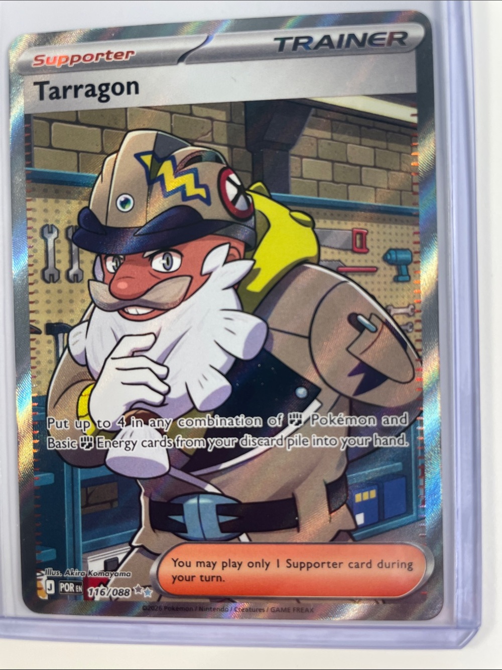 Pokemon Tarragon Trainer Card — Beige, White, Yellow, Blue